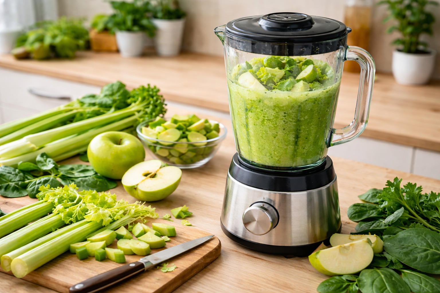 Zeleni detoks napitak od celera i jabuke pripremljen za jednodnevni detoks